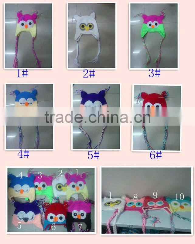 Blue Owl Hat Earflap Beanie Cap Girl Braided Crochet baby owl hat