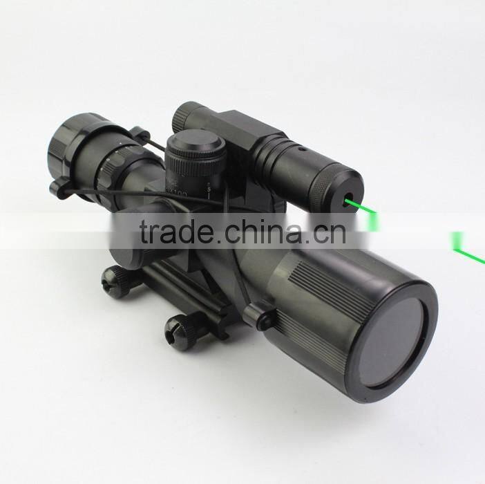 Compact 2.5-10X40 riflescope red green Mil-Dot Reticle attached green laser with standard weaver rail mount