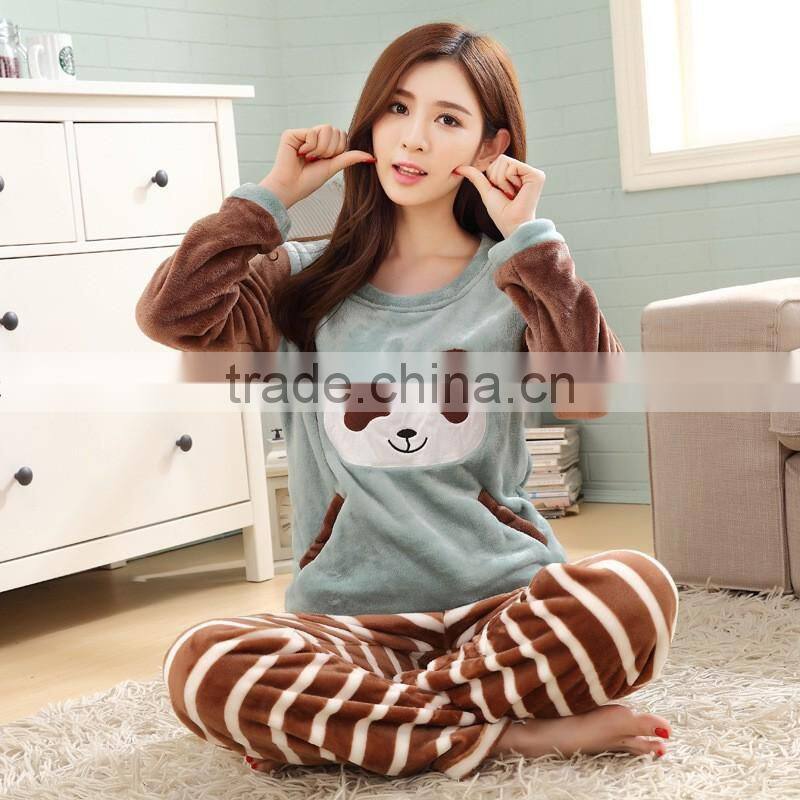 Wholesale Women's Pajama Suits Winter Thickening Coral Fleece Girl Pullover Sleepwear