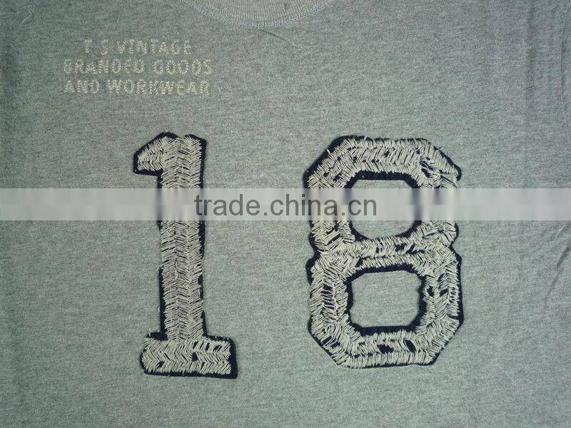 Mens snow wash with raw edge and dull embroidery design t-shirt
