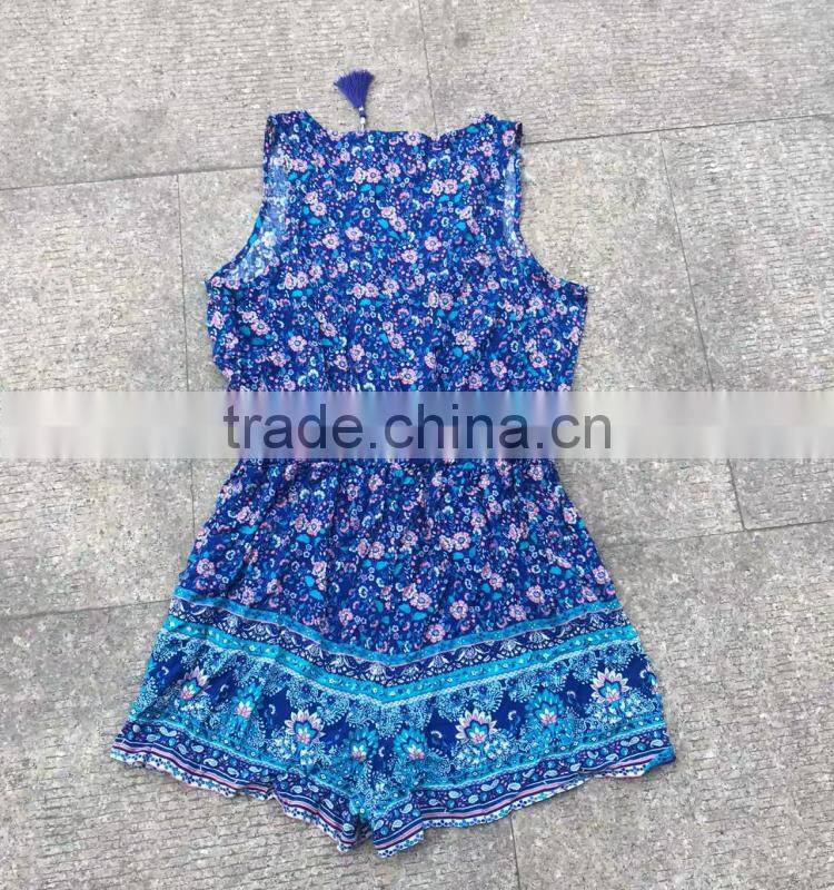 women excess stock lots full print 100%rayon cheap jumpsuit