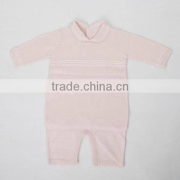 Fashion turn-down collar cotton baby romper trim contrast color one piece sweater