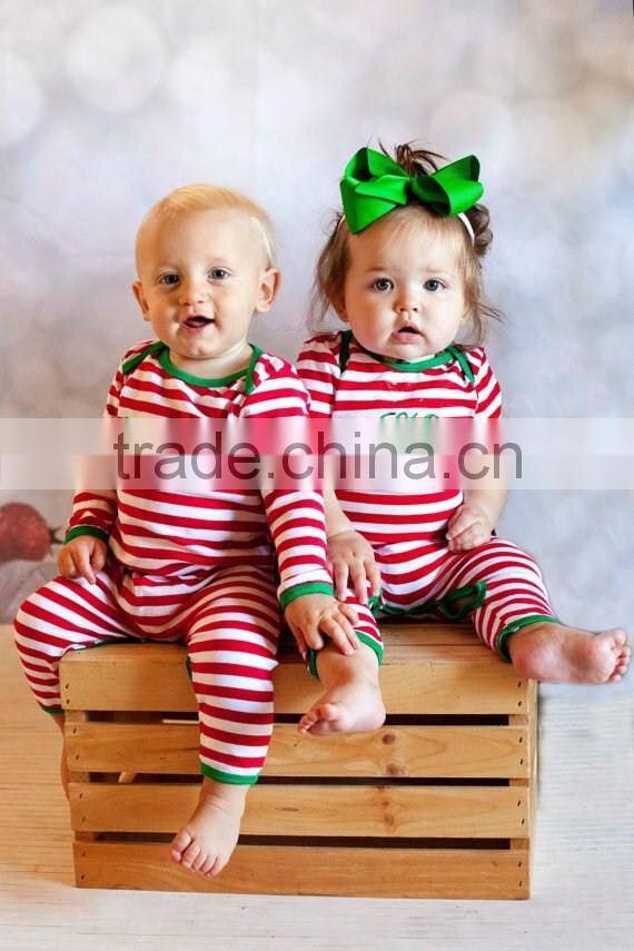 wholesale christmas pajamas custom name embroidered santa red and white stripe baby girl or boy personalized christmas pajamas
