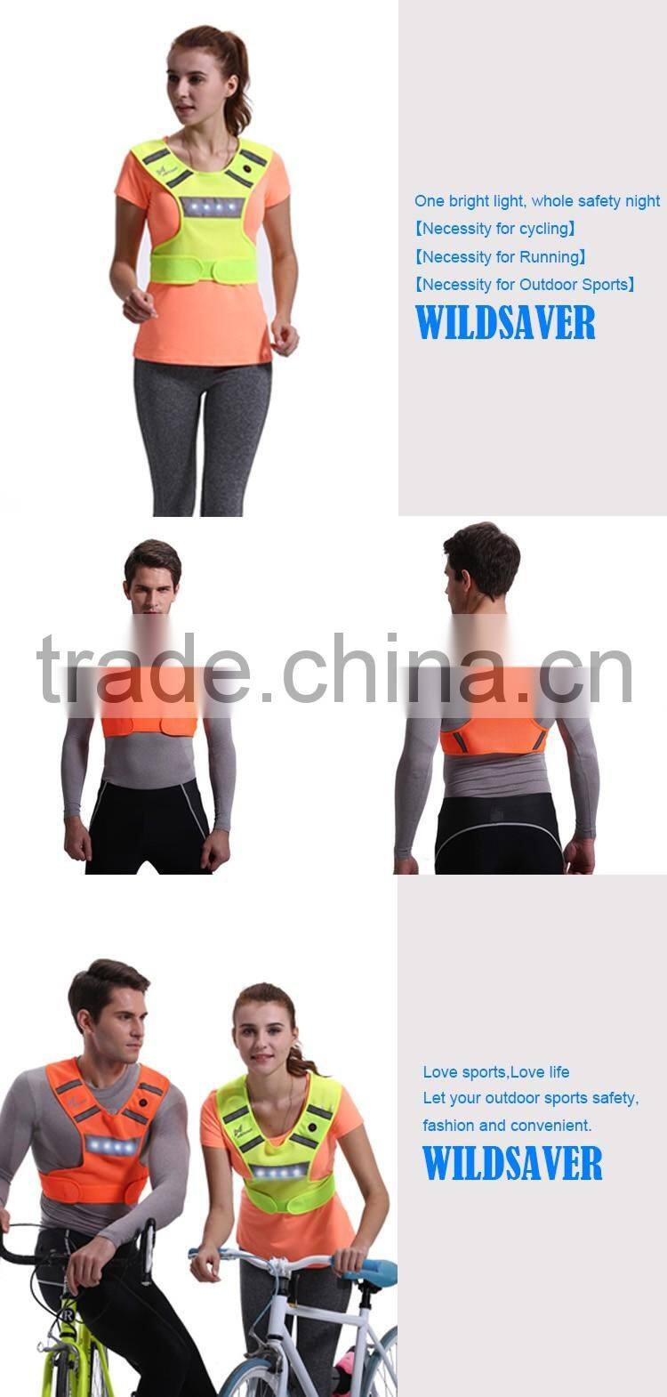 Cheap green orange polyester net reflective safety vest with led light