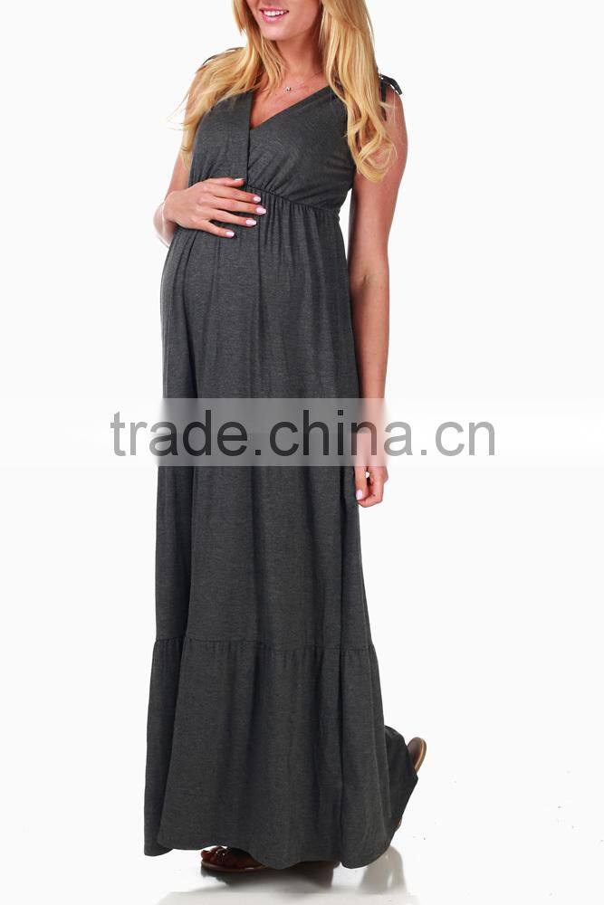 CHARCOAL BOHEMIAN MATERNITY/NURSING MAXI DRESS