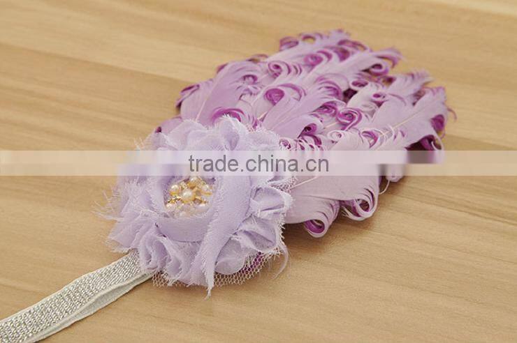 2016 new design baby hair accessories with regular colorful feather flower