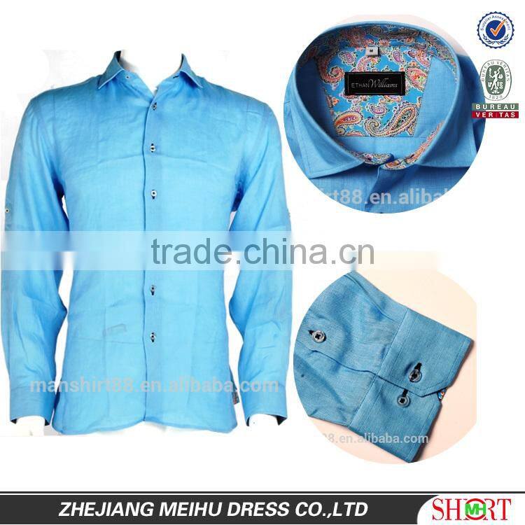 2017 Mens custom contrast color long sleeve hemp or linen shirt