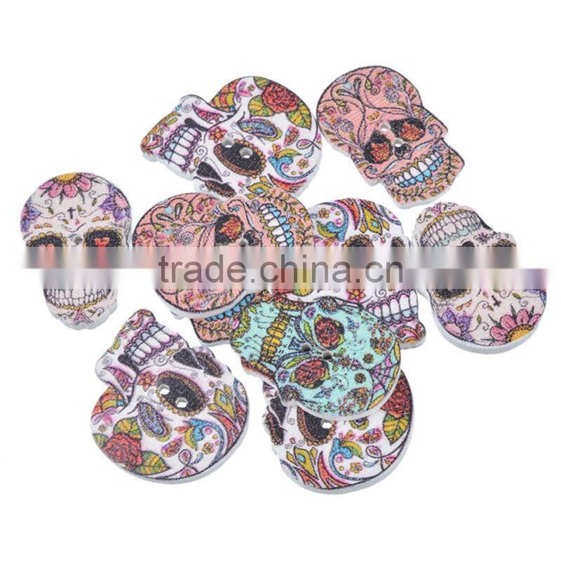 Hinoki Wood Sewing Buttons Scrapbooking 2 Holes Skull At Random