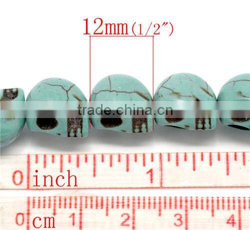 (Grade B) Synthetic Halloween Skull Turquoise Loose Beads 12x10mm
