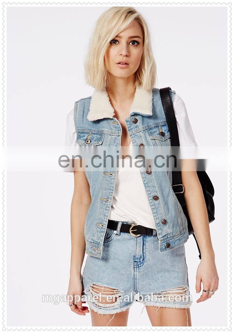hot sale unique design sleeveless jean jackets for girls wholesale china