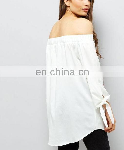 Ladies Floral Embroidered White Shoulderless Long Summer Tops (TP1761702)