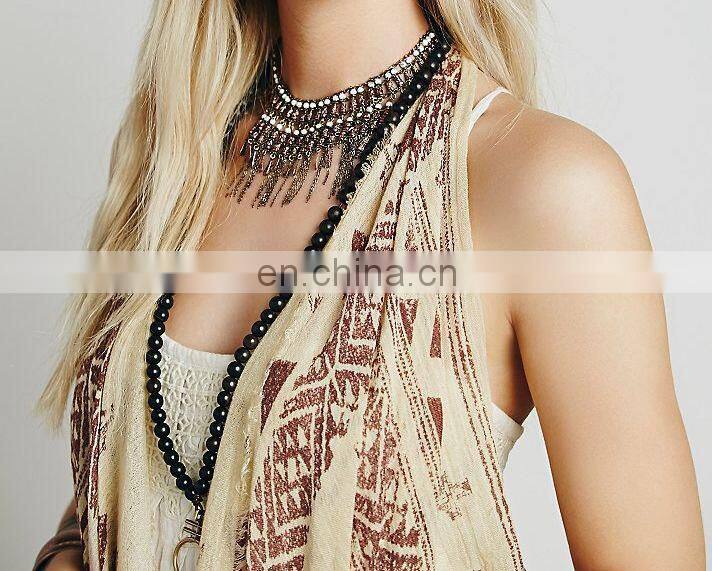 Maxi style printed sleeveless cardigan for woman