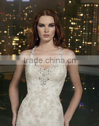 Elegant shealth sweep train slim over lace applique mermaid alibaba wedding dresses with open back