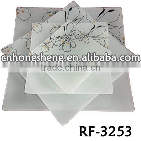 Square Shape Professional Modern Print Clear Glass Damask Charger Plate