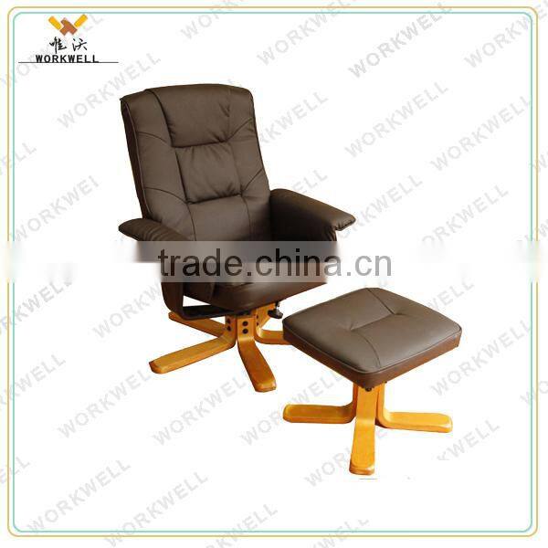 WorkWell PU leather saleable wooden recliner chair with ottoman kw-R46
