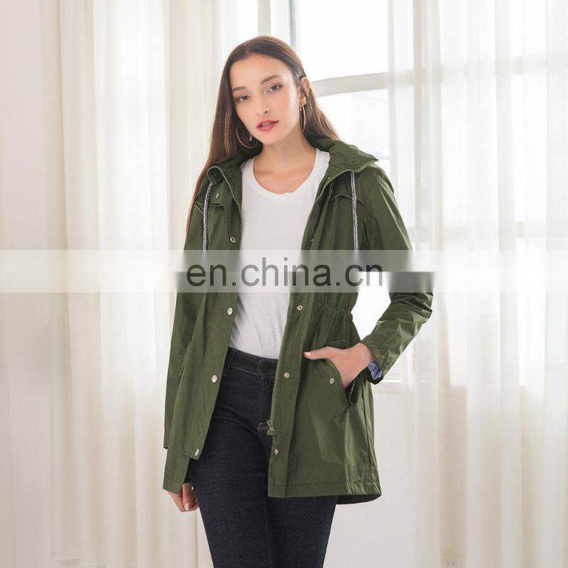 Wholesale Amazon burst casual waterproof waist hoodie female mid-autumn long raincoat ZIP jacket female