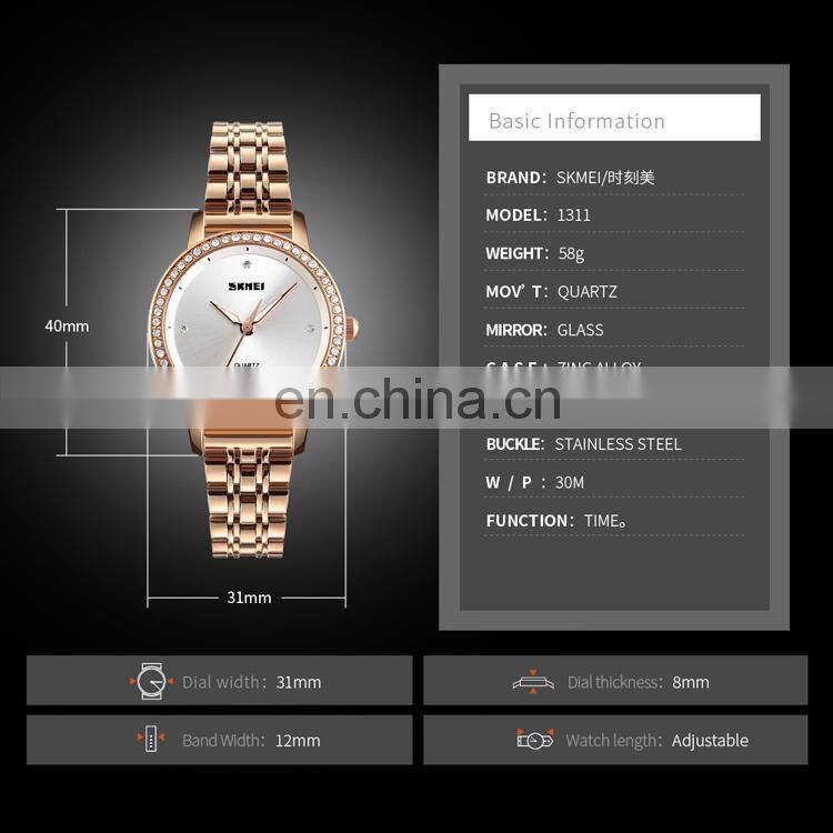 fashion SKMEI 1311 womens watch excellence quartz japan movt quartz watch diamond stainless steel luxury watch rose gold