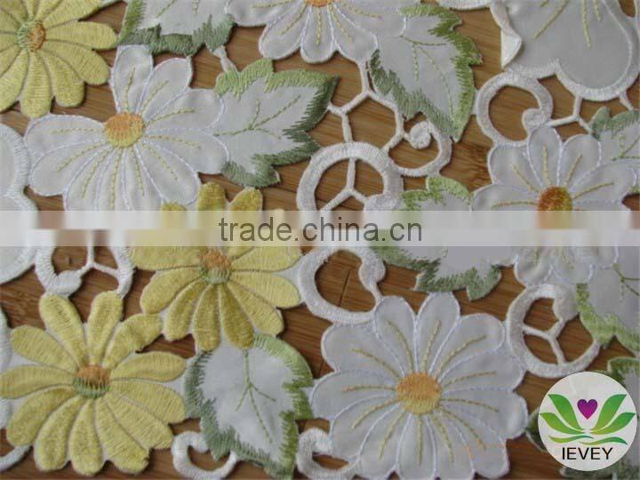 red and yellow flower lace embroidered tablecloth fabric wholesale round wedding table cover