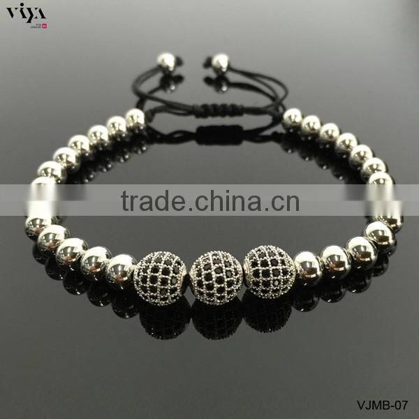 2016 Newest Gold Bead Bracelet With Black Lava Bead Elastic Buddha Bead Rosary Bracelet