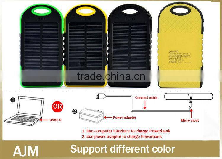 5000Mah waterproof solar charger for mobile phone