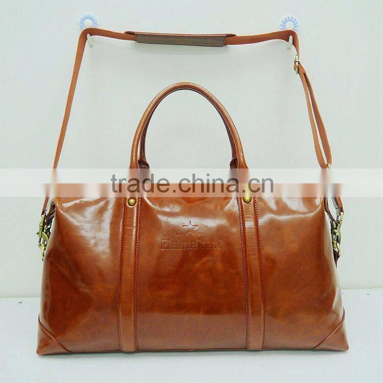 Best sell in Dongguan trolly bag handmade travel luggage brown goat leather overnight trolley school bags