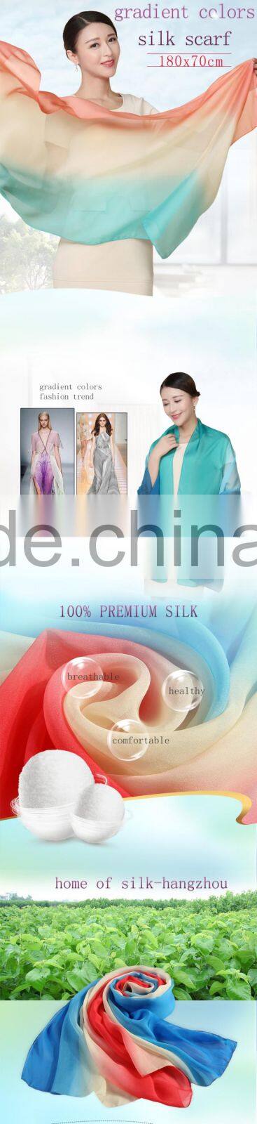 2016 factory direct fashion high quality elegant lady 100% silk scarf, multi colors silk chiffon long scarf shawl wholesale