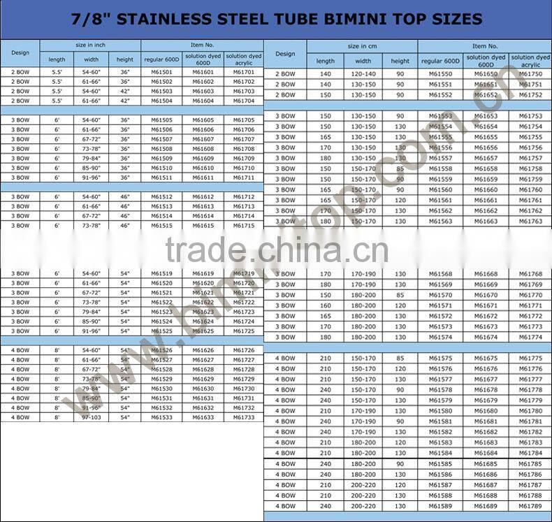 waterproof UV protector no color fading stainless steel bimini top