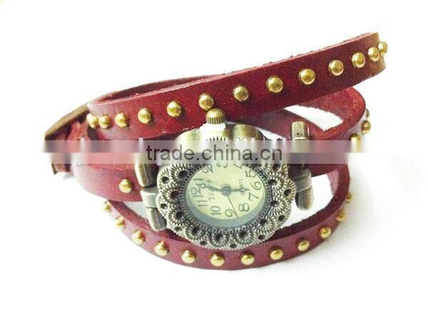 SWH 0651-3 China wholesalef genuine leather squre nail strap wrap ladies bracelet wrist watch