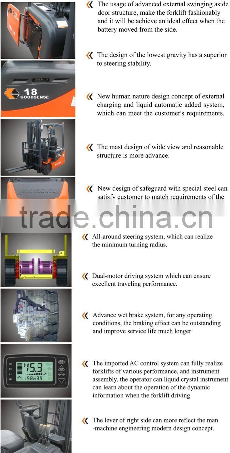 High Quality AC motor 3-Wheel Electric China Forklift Truck with CE for sale