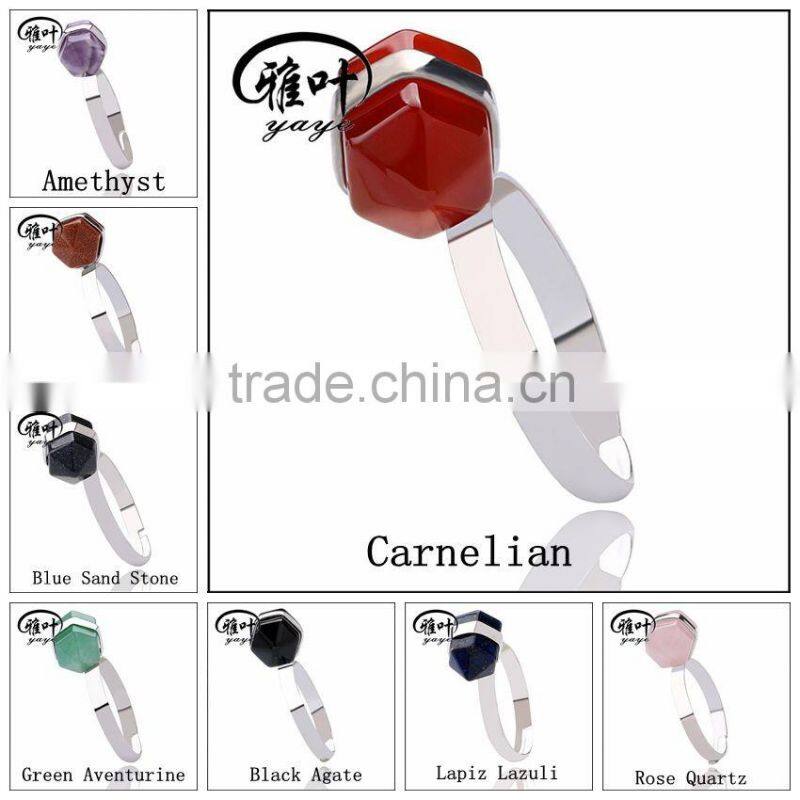 Whole sale gemstones transverse points ring Hexagon Prism shape ring ceremeny gifts