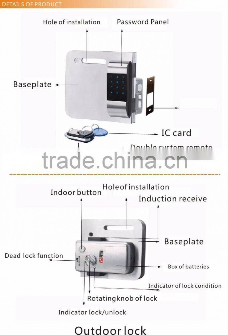 Electronic lock glass door, wireless lock with password for single door(LY15CR2-11BM)