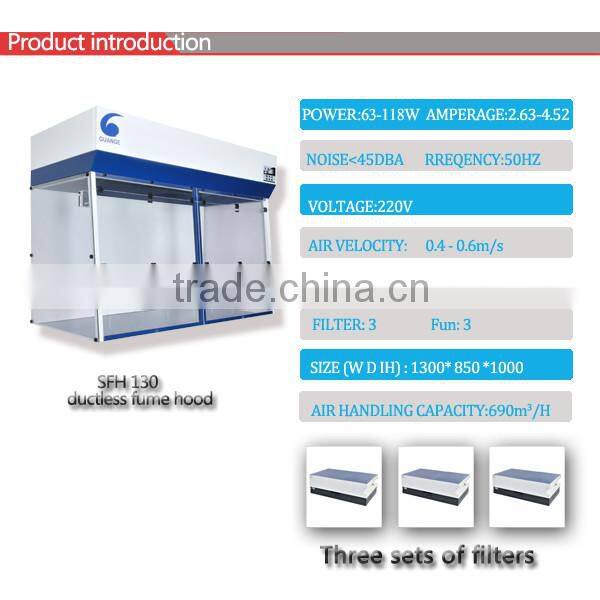 Greatly saving air condition wind consumption SFH 130 Ductless laboratory fume cupboards with carbon filter , HEPA 14 filter