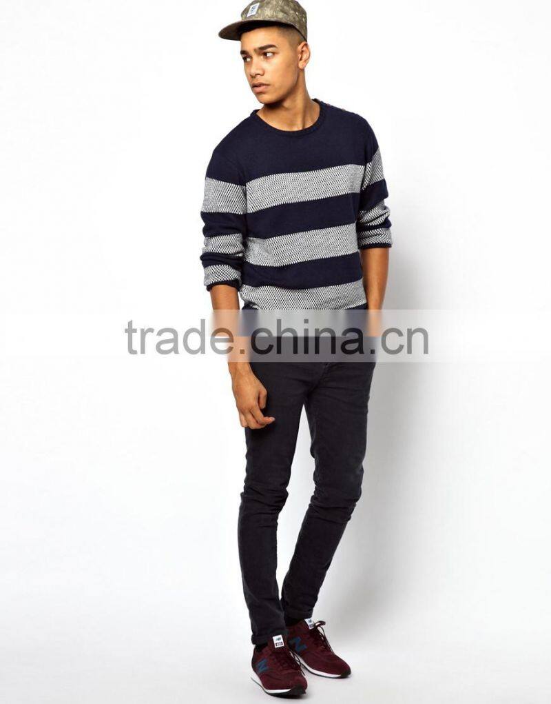 Man's cotton blend knit block stripe design Sweater