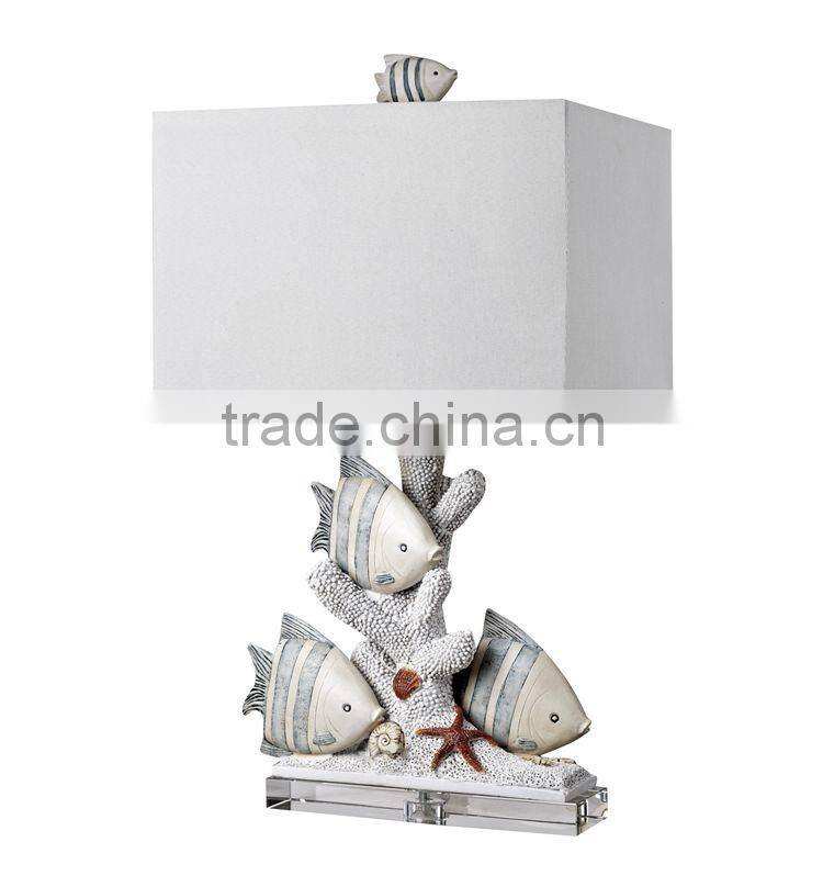Coastal fishing table lamps with coral, kids room lighting