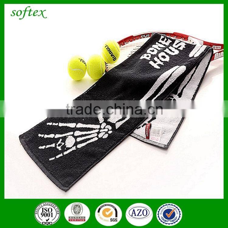 china supply 25x100cm 100 cotton high quality jacquard logo sport towel