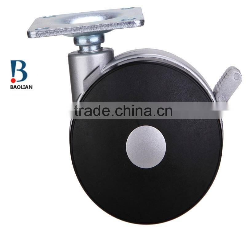 2016 newest 3-inch black metal plate nylon plastic rivet swivel caster with brake