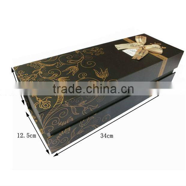 Hot stamping and decorated with ribbon laminating paper gift box for wine packaging supplier in Guangzhou China
