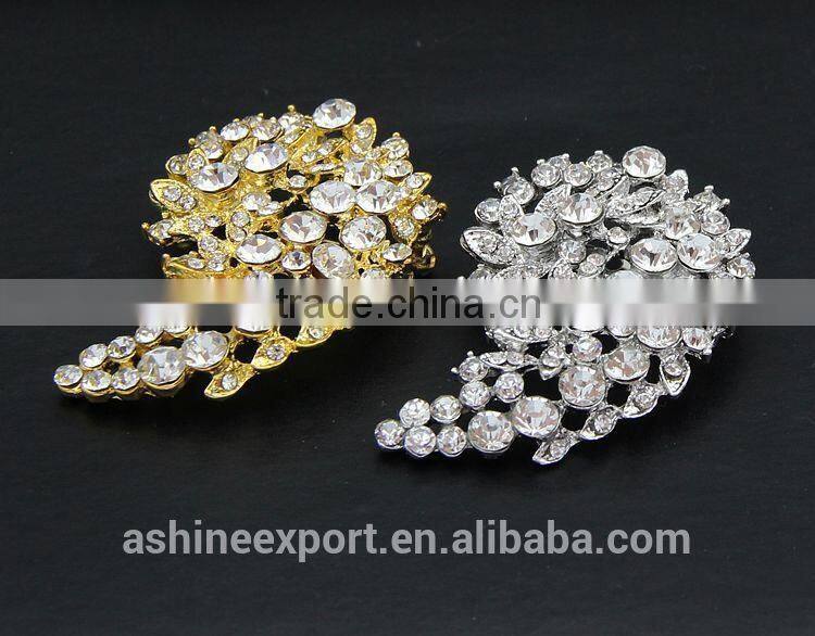 Bridal bright leaf flower rhinestone brooch/handmade rhinestone brooch