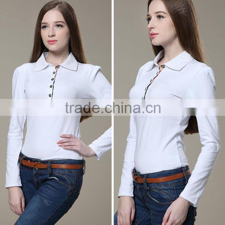 The lastest fashion long sleeve polo and long sleeve fitted cotton polo shirt or ladies long sleeve blouses with factory prices
