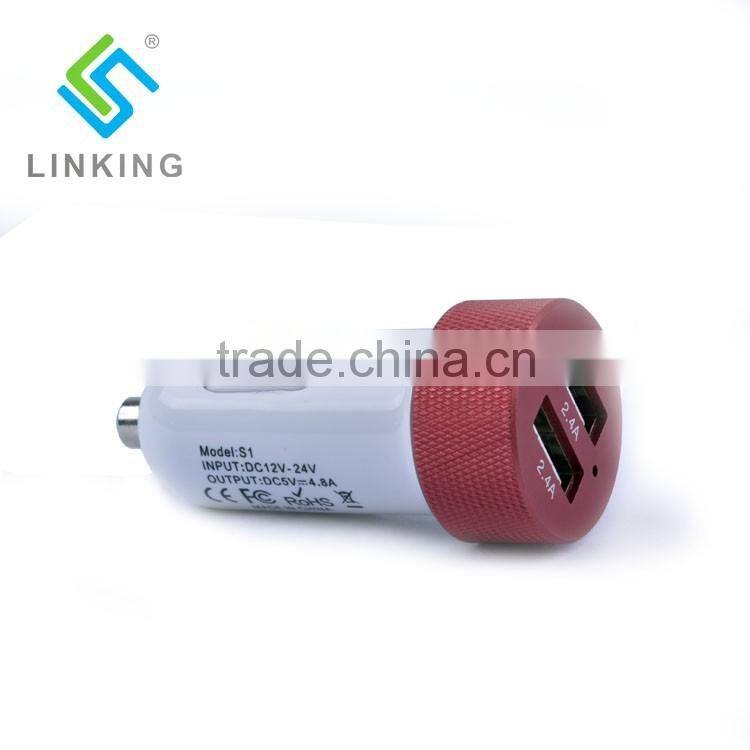 White Red USB Car Charger With 2 USB Ports 5V4.8A For Wholesale