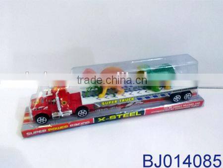 Cheap toy for kids plastic tow truck with 2 dinosaurs