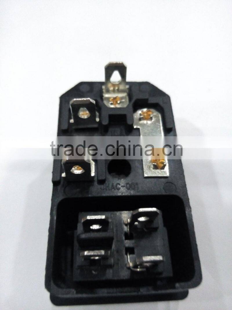 250V 15A male 3pin ac socket and 4 pin red light rocker switch