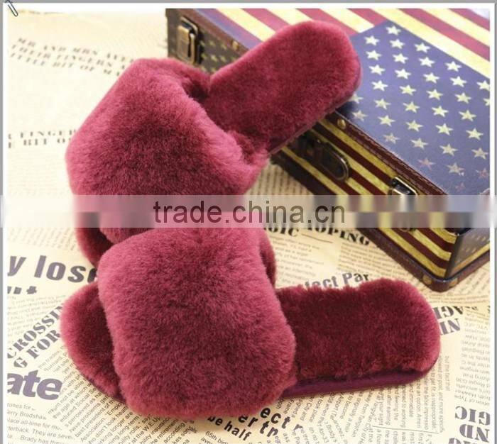 Hot Wholesale Sheepskin Slippers Rex Rabbit Fur Lined Slippers