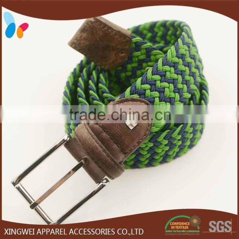 Multi-Color Stretch Elastic Braided Belt with Silver Belt Buckle