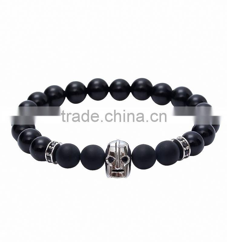 24k Gold Plated Helmet Spartan Warrior Custom Charm Beaded Bracelet for Men