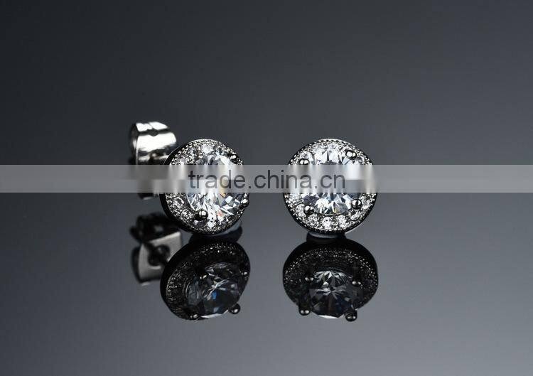 KSTONE 2015 shiny white gold stud earring with CZ black stone