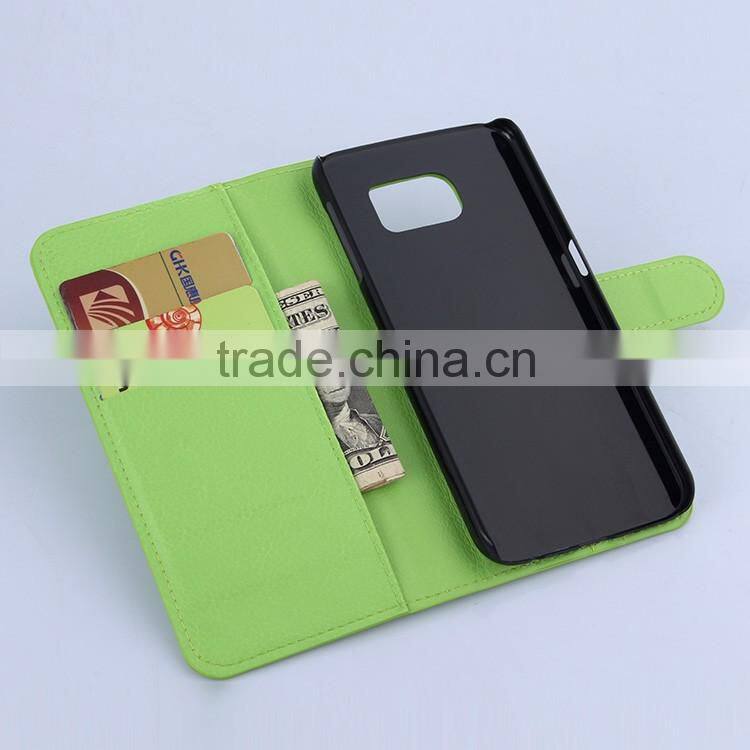 Factory Outlet Luxury Lichee Leather Flip Cover case with Wallet and Card Slot for Samsung GALAXY S6
