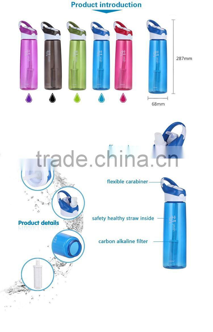 Outdoor 750ml sport portable alkaline water filter bottle