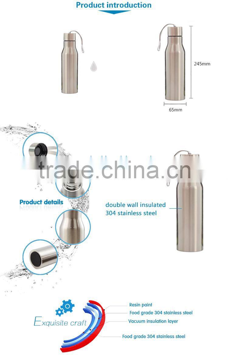 Insulated vacuum stainless steel sliver sport tea bottle