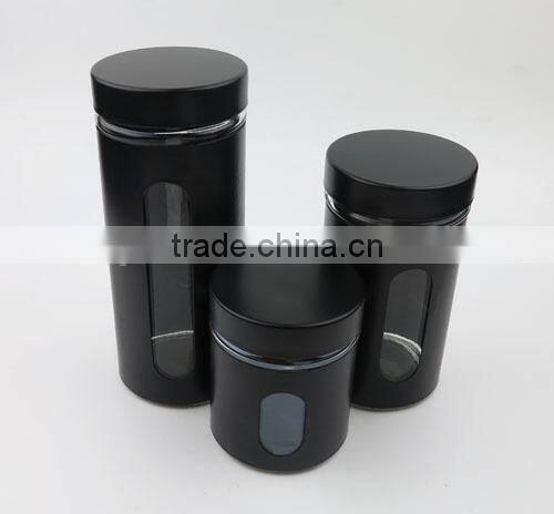 Black Colored Iron Covered Glass Storage Jar with Metal Screw Lid